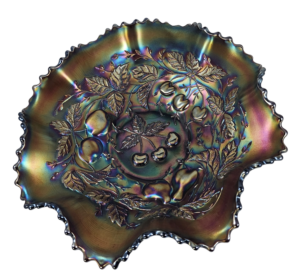 Northwood Three Fruits Amethyst Carnival Glass Bowl