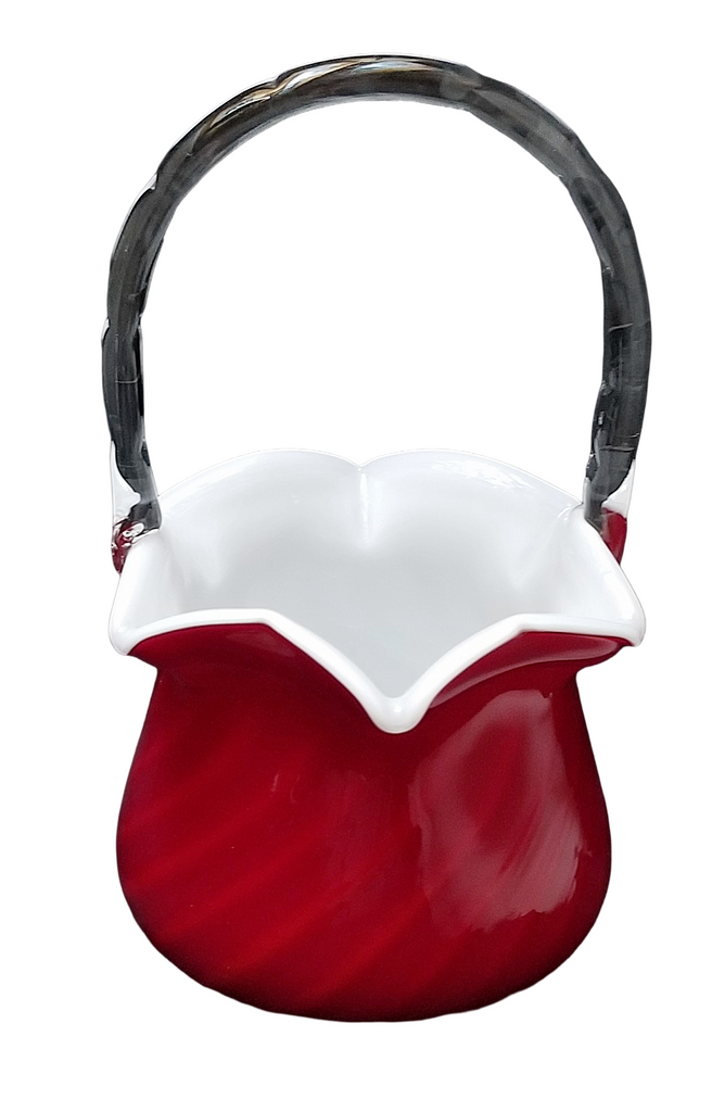 Fenton Plated Amberina Rib Optic Cased Glass Basket Sample Piece HTF Documented