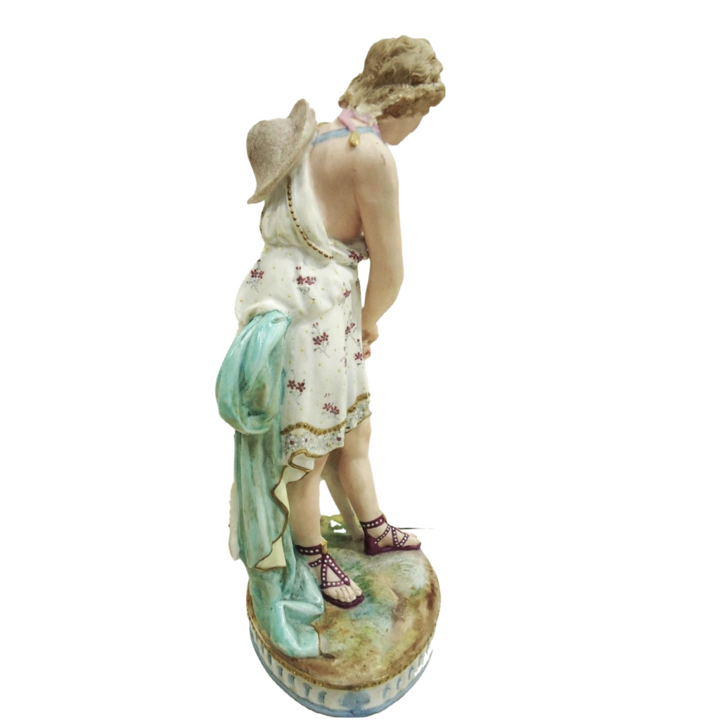 Old Paris French Bisque Sculpture Man and Dog Hand Painted Biscuit Porcelain 12" T Early Embossed Mark