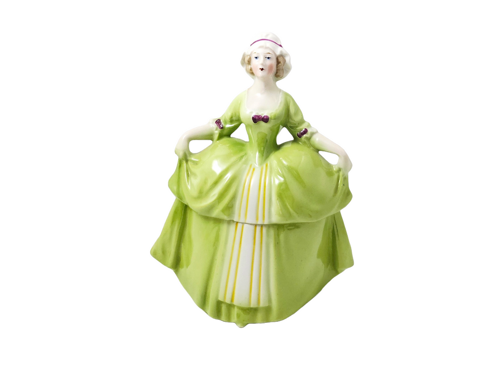 Art Deco German Porcelain Half Doll Madame Pompadour Powder Box