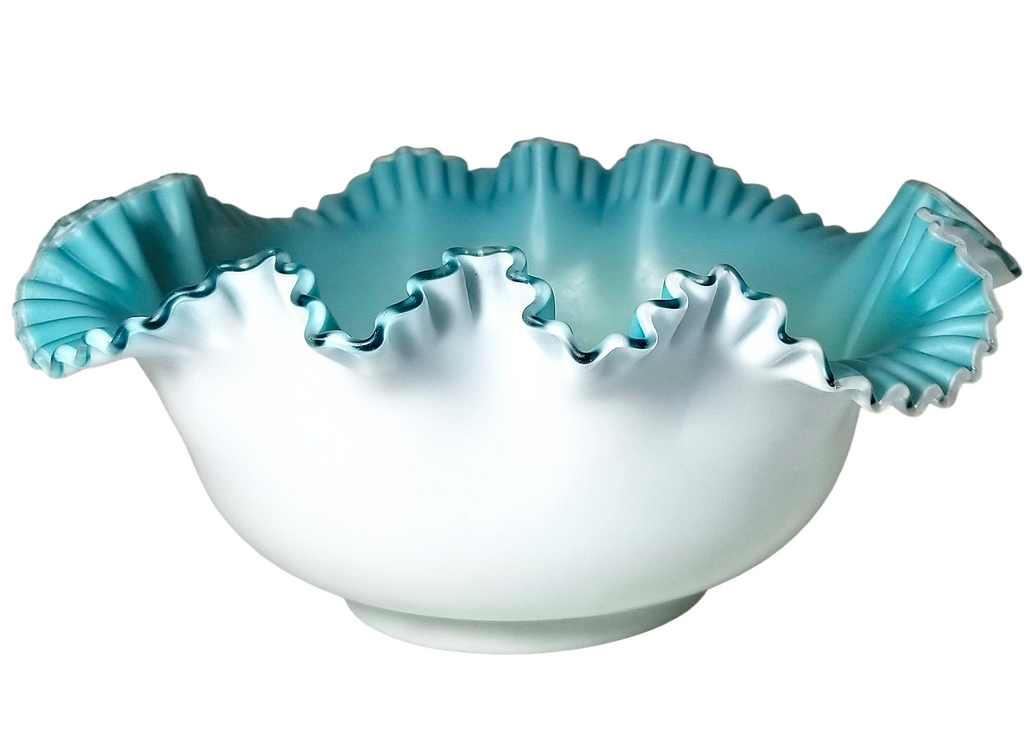 Victorian Cased Glass Bride's Basket Blue Green Satin Finish