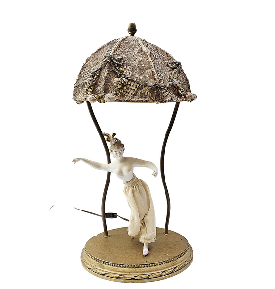 Rare French Market Porcelain Kister Half Doll Boudoir Lamp