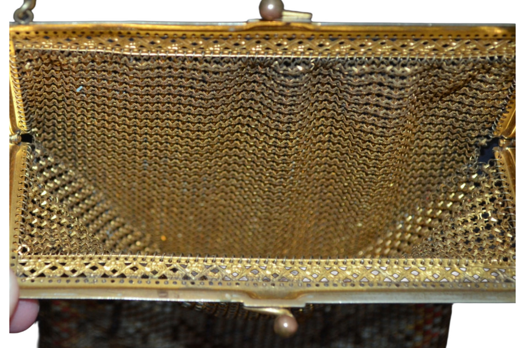 Vintage Metal Enamel Mesh Whiting Davis Handbag Art Deco Flower Purse
