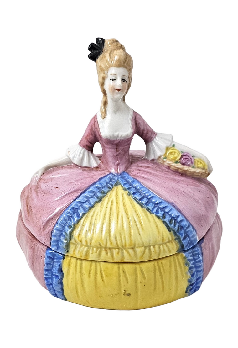 German Porcelain Powder Box Dresser Jar Half Doll Lady Trinket Box