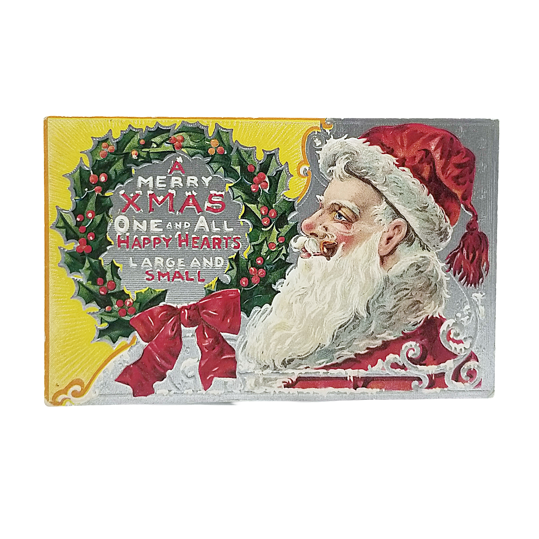 Christmas Postcard Santa Claus w/ Pipe Silver Background Series 3