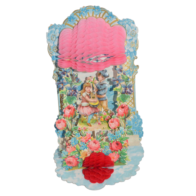 3D Honeycomb Valentine Card Die Cut Children w/ Guitar