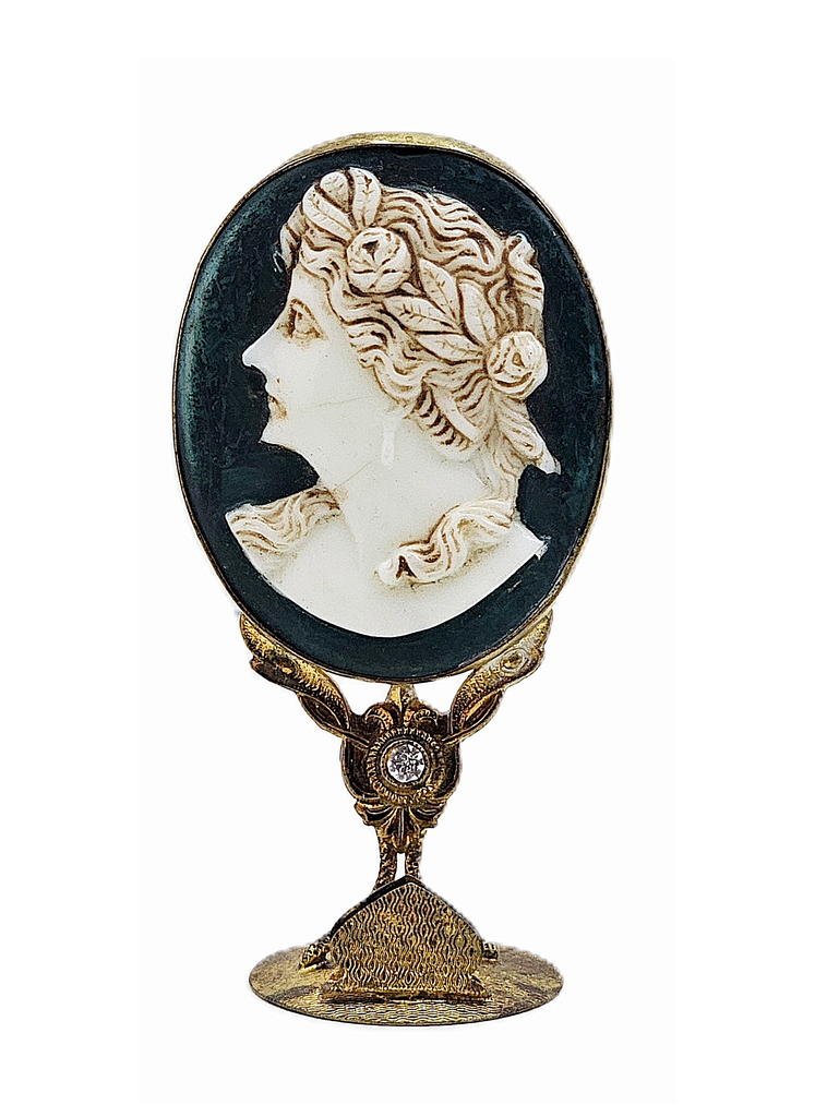 Antique Czech Jeweled Ormolu Cameo Carved Place Holder Set