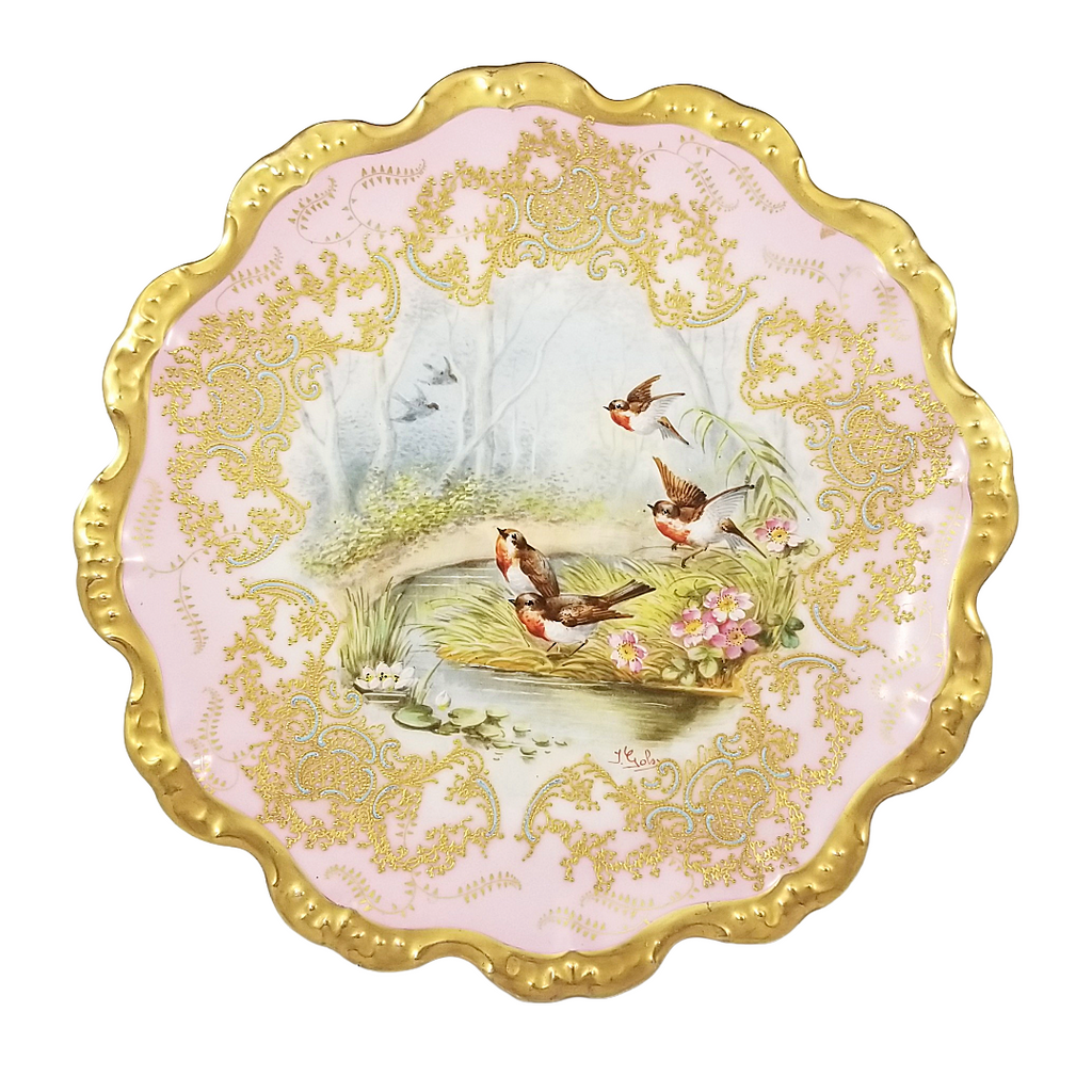 Limoges Coiffe Blakeman French Porcelain Robin Birds Landscape Plate Artist Gols