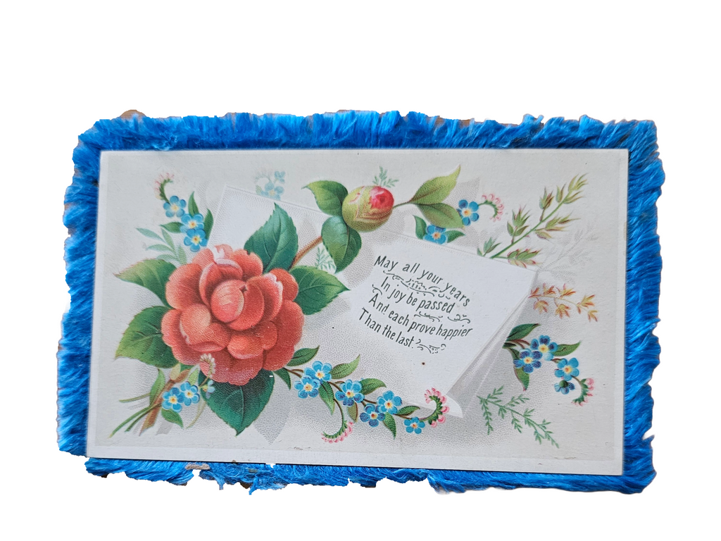 Silk Fringe Double Sided Card with poem and Rose Flowers