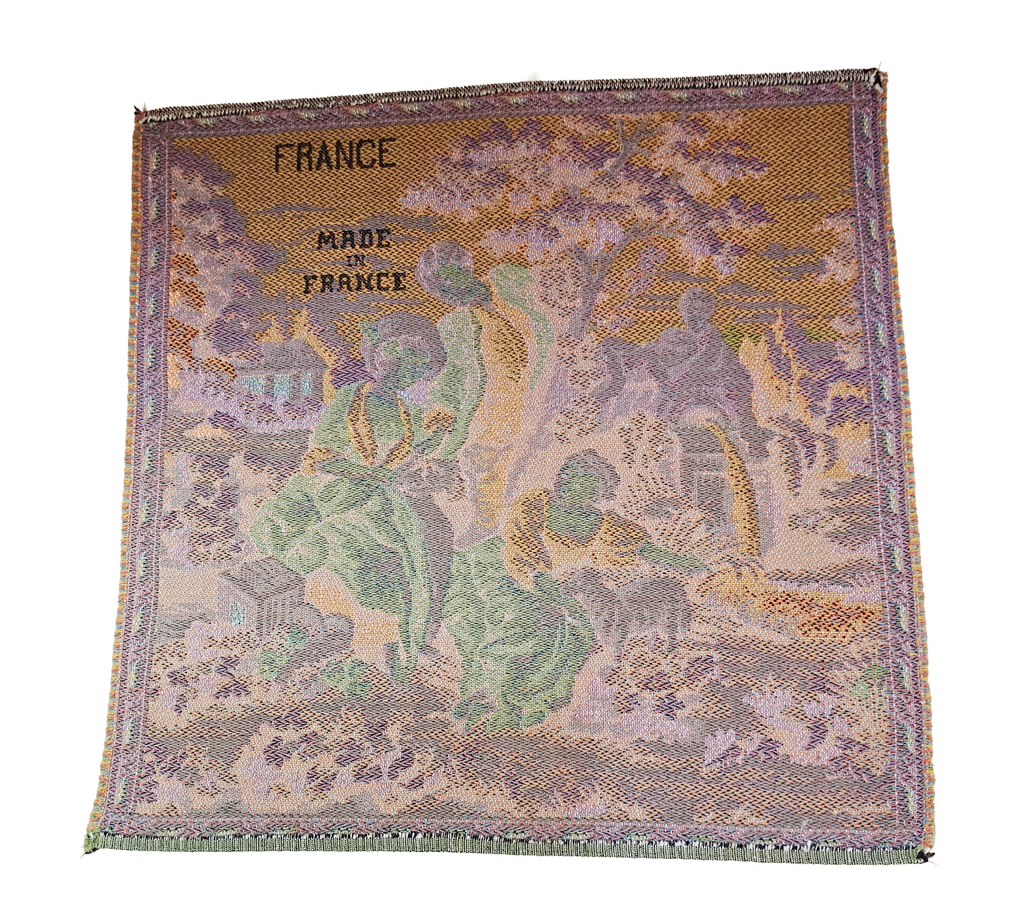 Vintage Pair Framed French Tapestries Pastoral Scenes People w/ Sheep