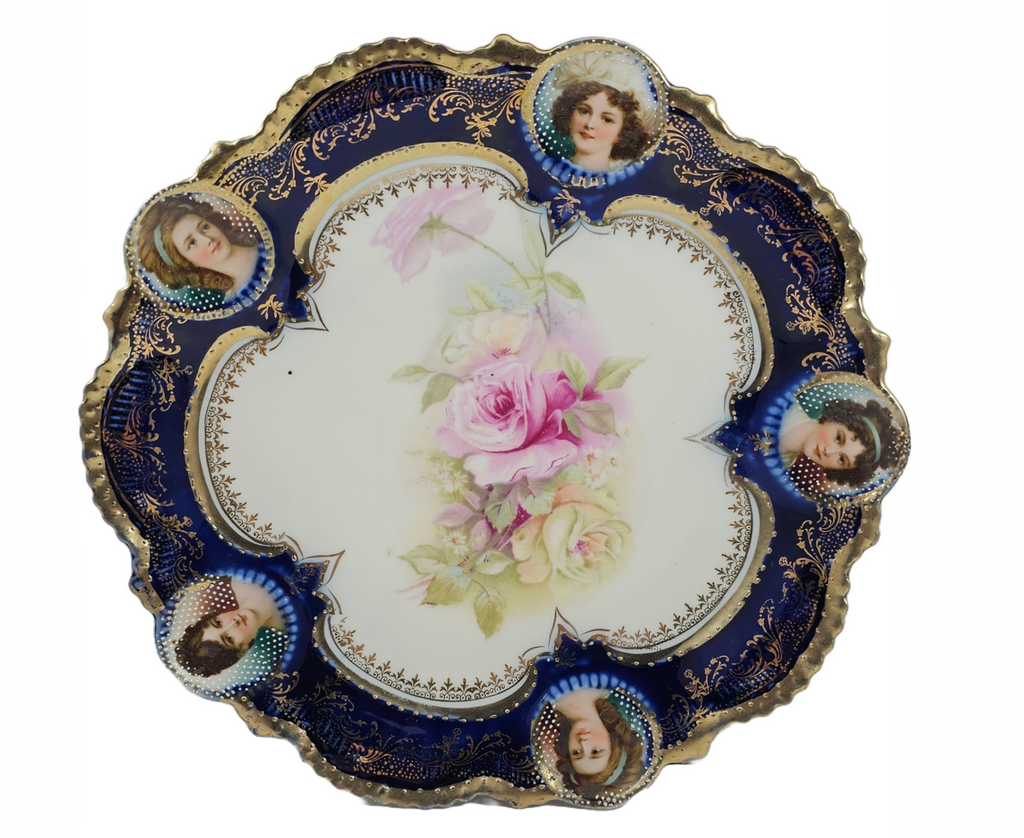 RS Prussia Portrait Medallion Cobalt Rose Plate