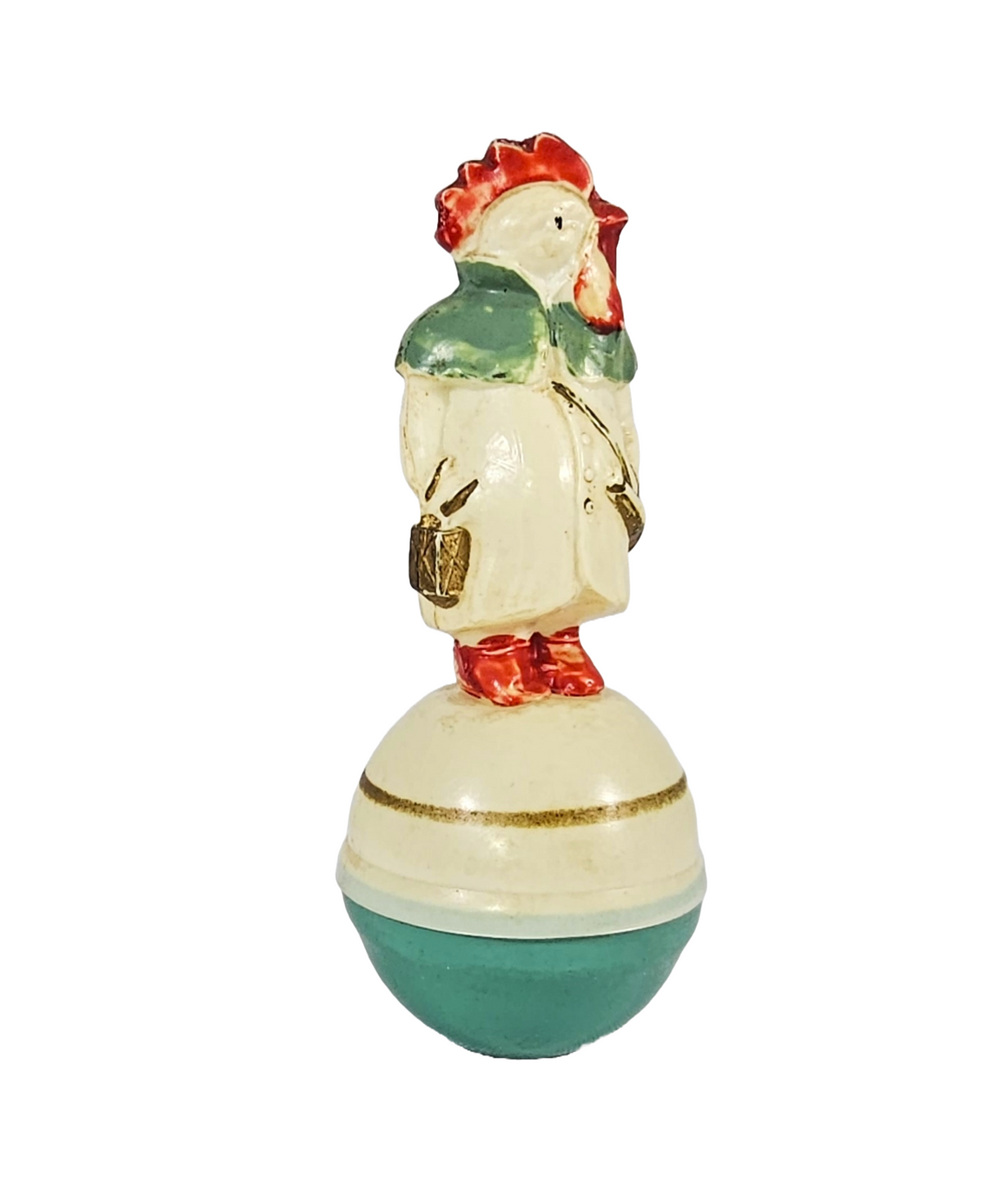German Celluloid Roly Poly Toy Mr. Rooster Evening Suit