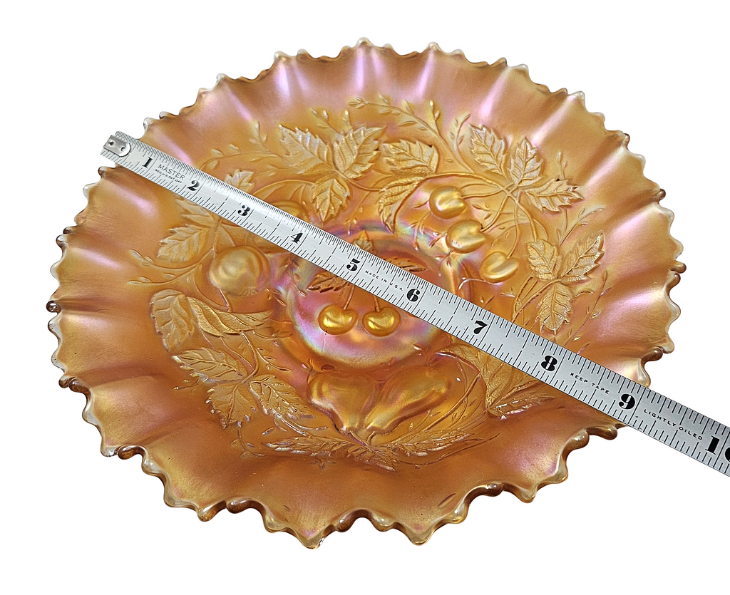 Northwood Marigold Three Fruits Carnival Glass Bowl Pie Crust Border
