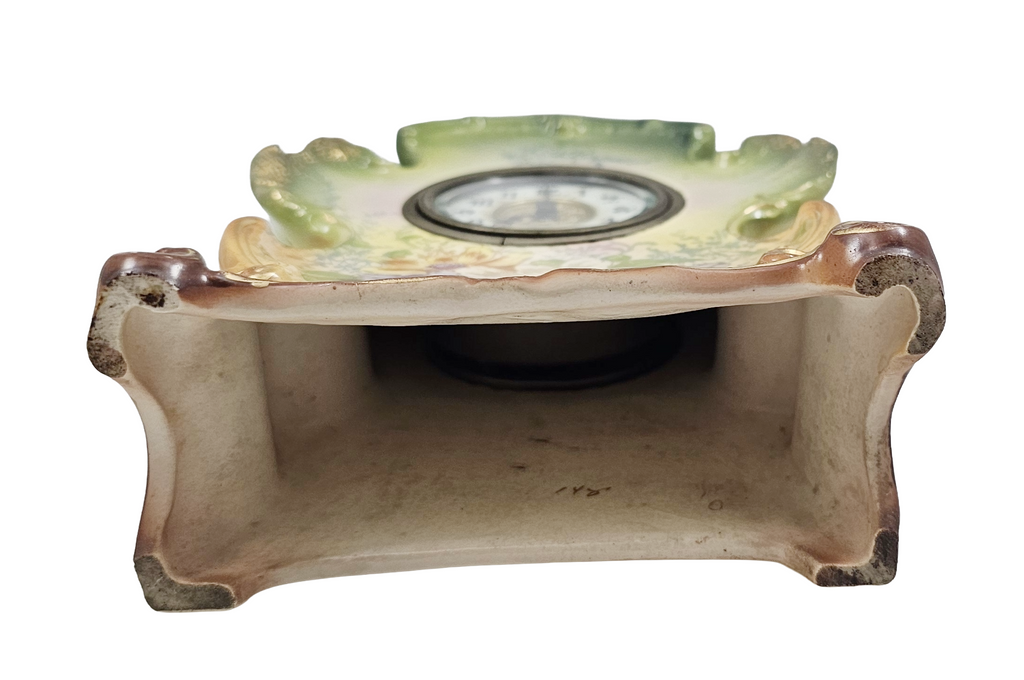 Antique Ansonia Royal Bonn Anchor German Porcelain Green Mantle Clock