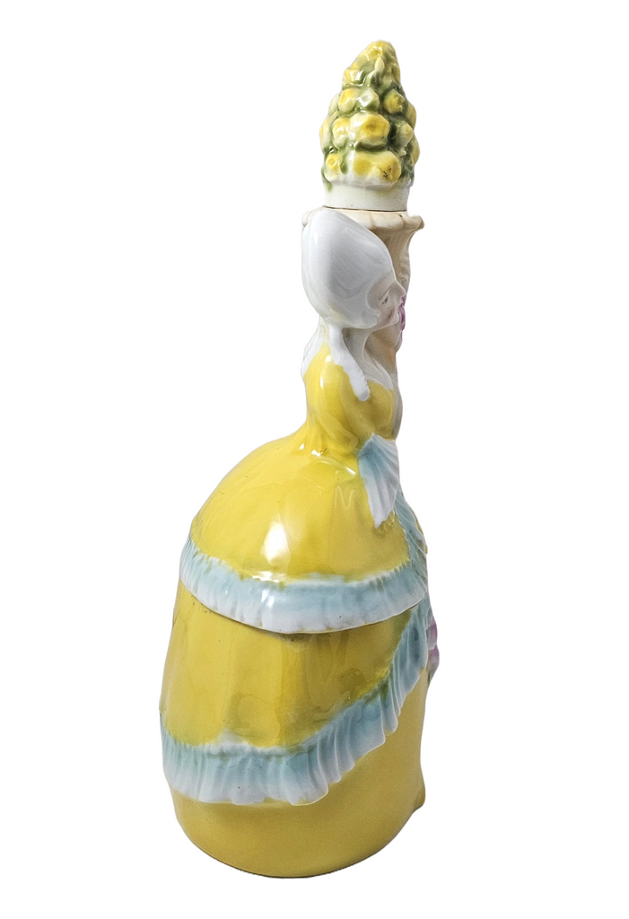 Bavarian Porcelain Erphila Yellow Figural Woman Powder Box Jar & Perfume Half Doll