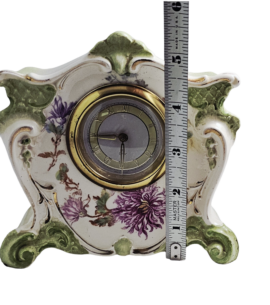 Antique Ornate German Floral Porcelain Eight Day Mantle Clock