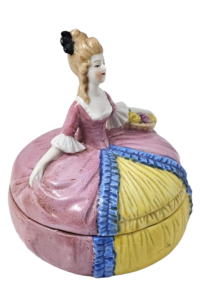 German Porcelain Powder Box Dresser Jar Half Doll Lady Trinket Box