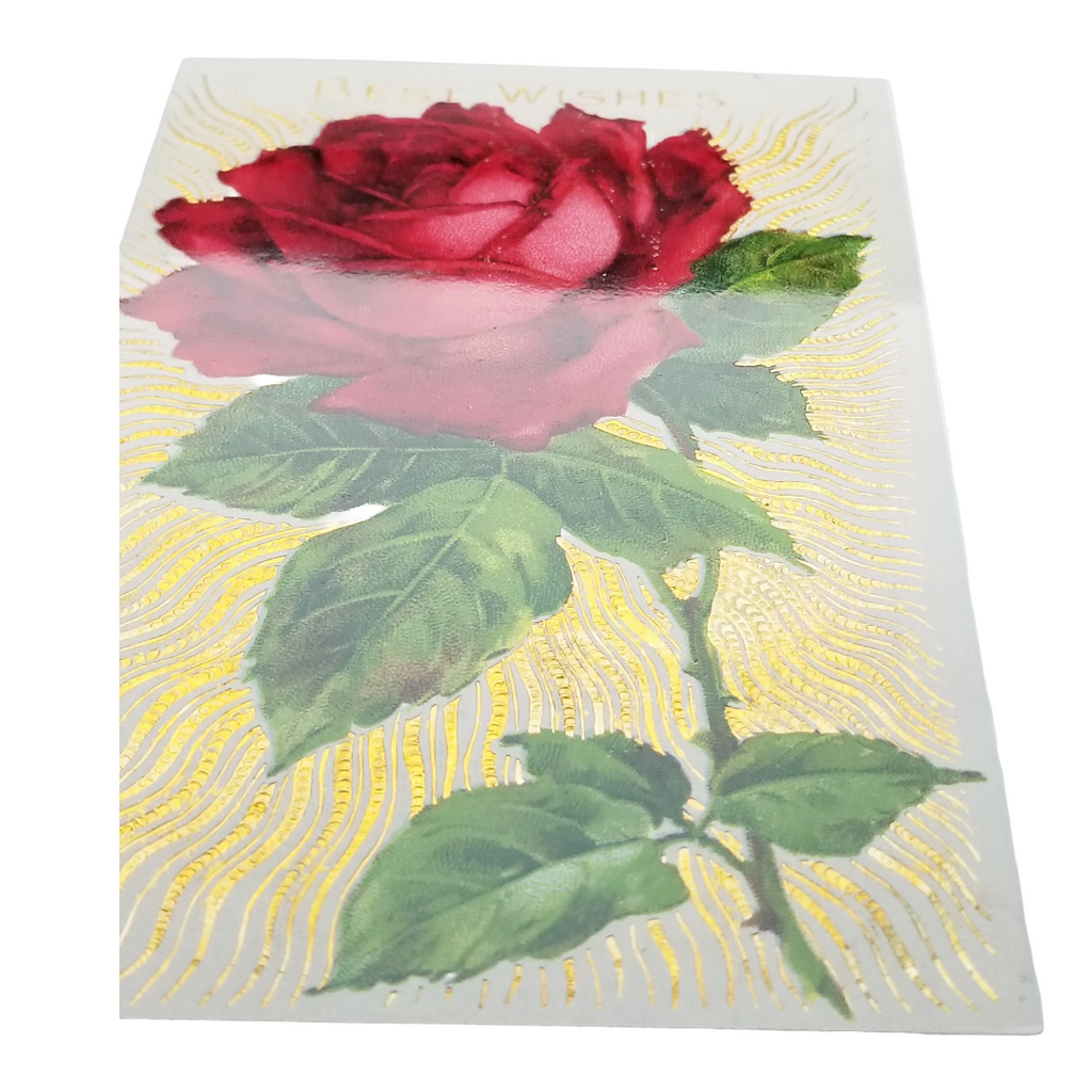 Greetings Postcard Best Wishes Red Rose Gold Highlights Gel Finish Series 7028
