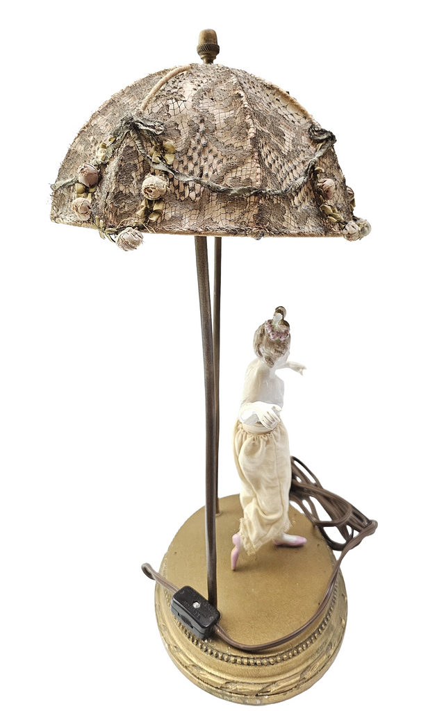 Rare French Market Porcelain Kister Half Doll Boudoir Lamp