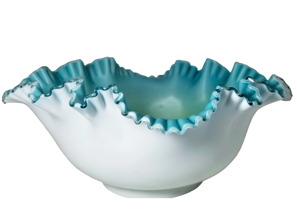 Victorian Cased Glass Bride's Basket Blue Green Satin Finish