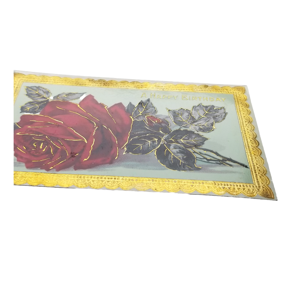 Greetings Postcard Happy Birthday Red Rose Gold Border Series 7000 Germany