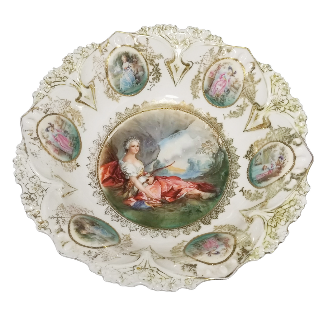 RS Prussia Diana the Huntress w/ Medallions Point & Clover Bowl
