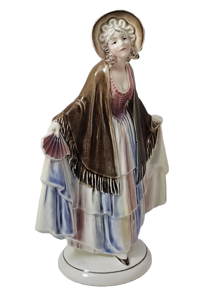 Hertwig German Porcelain Figurine Woman in Shawl & Bonnet