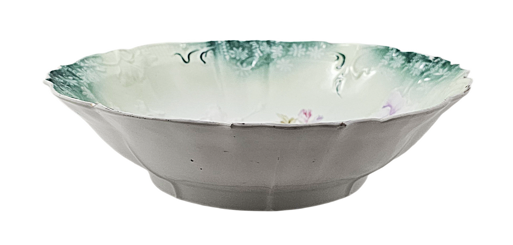 RS Prussia Porcelain Bowl Teal Rim Mold 32 Floral Pattern
