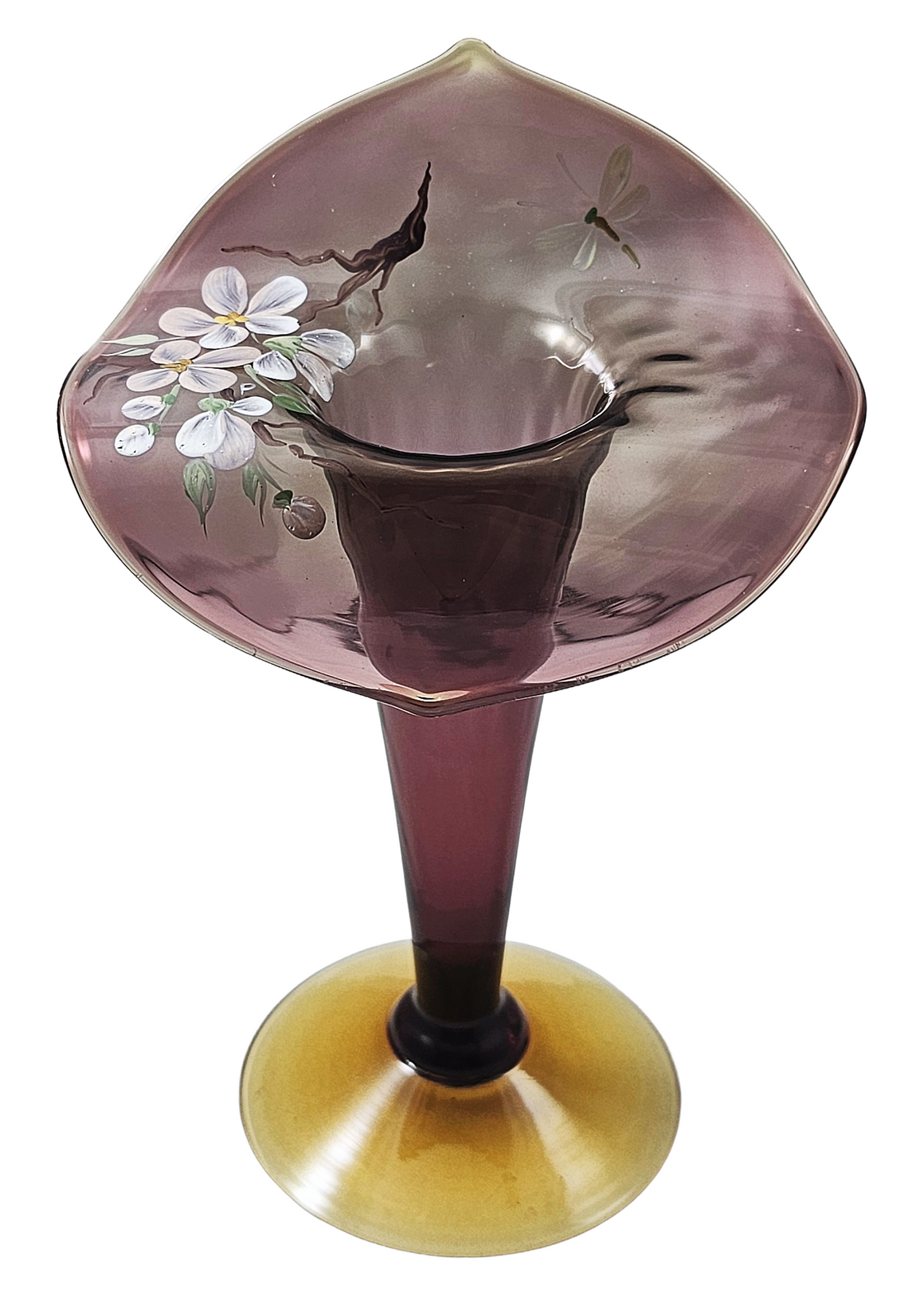 Pairpoint JIP Jack in Pulpit Vase Amethyst Topaz Hand Painted Flowers