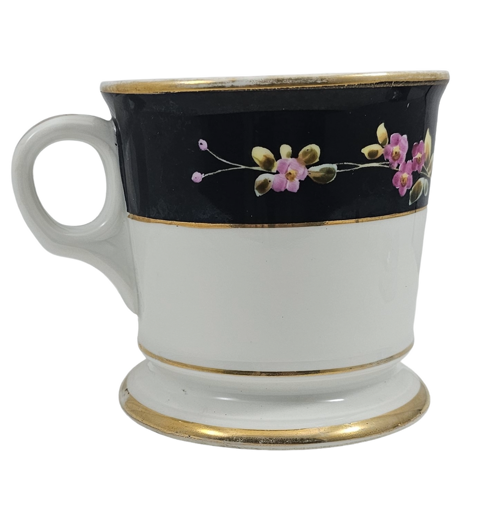 Antique Porcelain Personalized Doctor's Shaving Mug Flowers & Gold