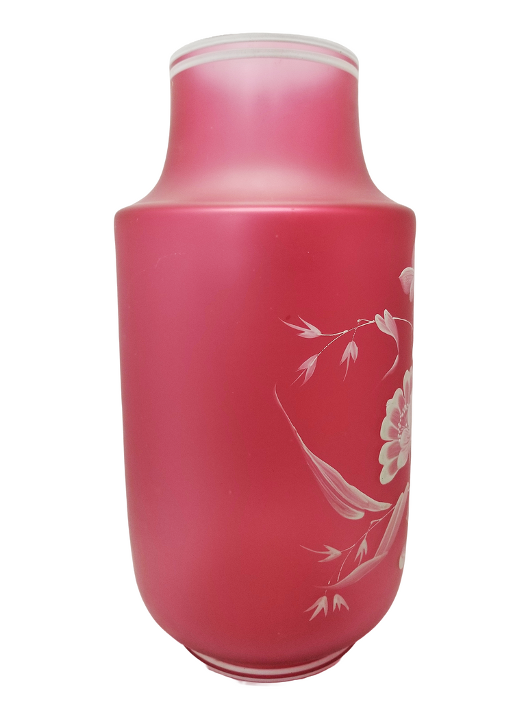 Monumental Antique Art Nouveau BOHEMIAN Cameo Cranberry Glass Vase