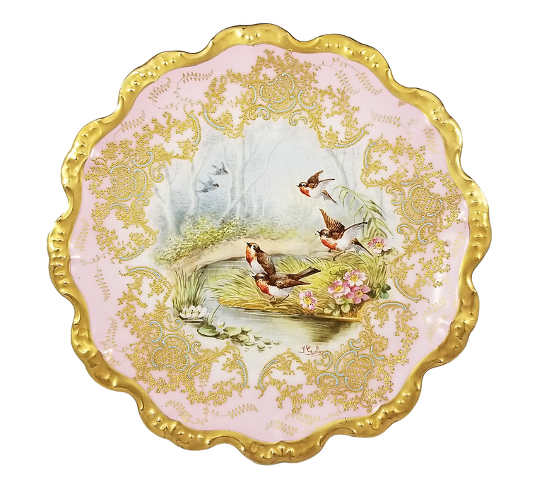 Limoges Coiffe Blakeman French Porcelain Robin Birds Landscape Plate Artist Gols
