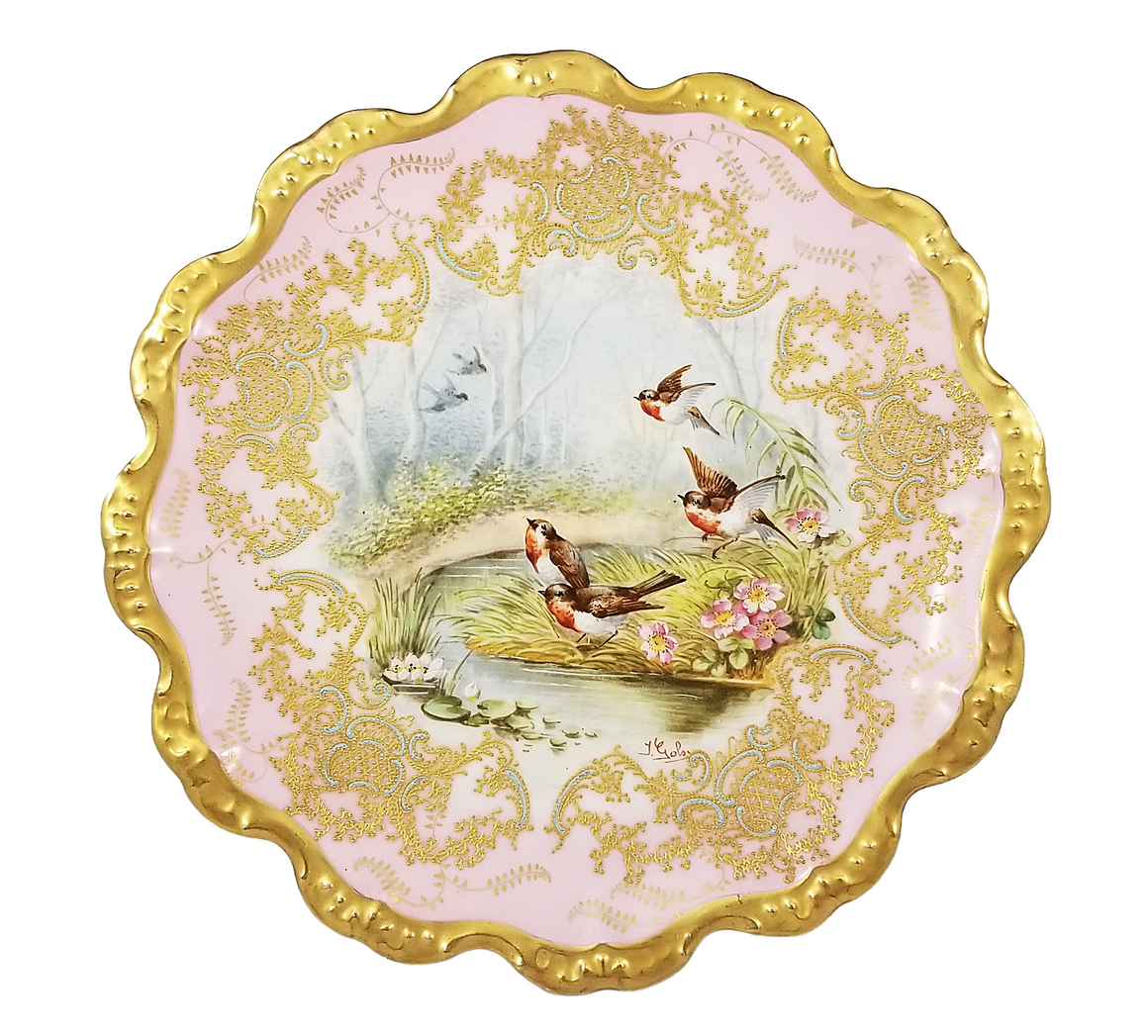 Limoges Coiffe Blakeman French Porcelain Robin Birds Landscape Plate Artist Gols