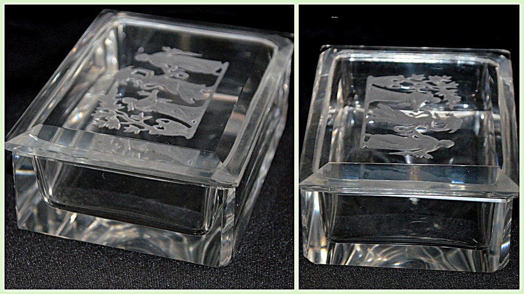 Antique Bohemian Glass Smoker's Box Three Graces Intaglio Cut Heinrich Hoffman