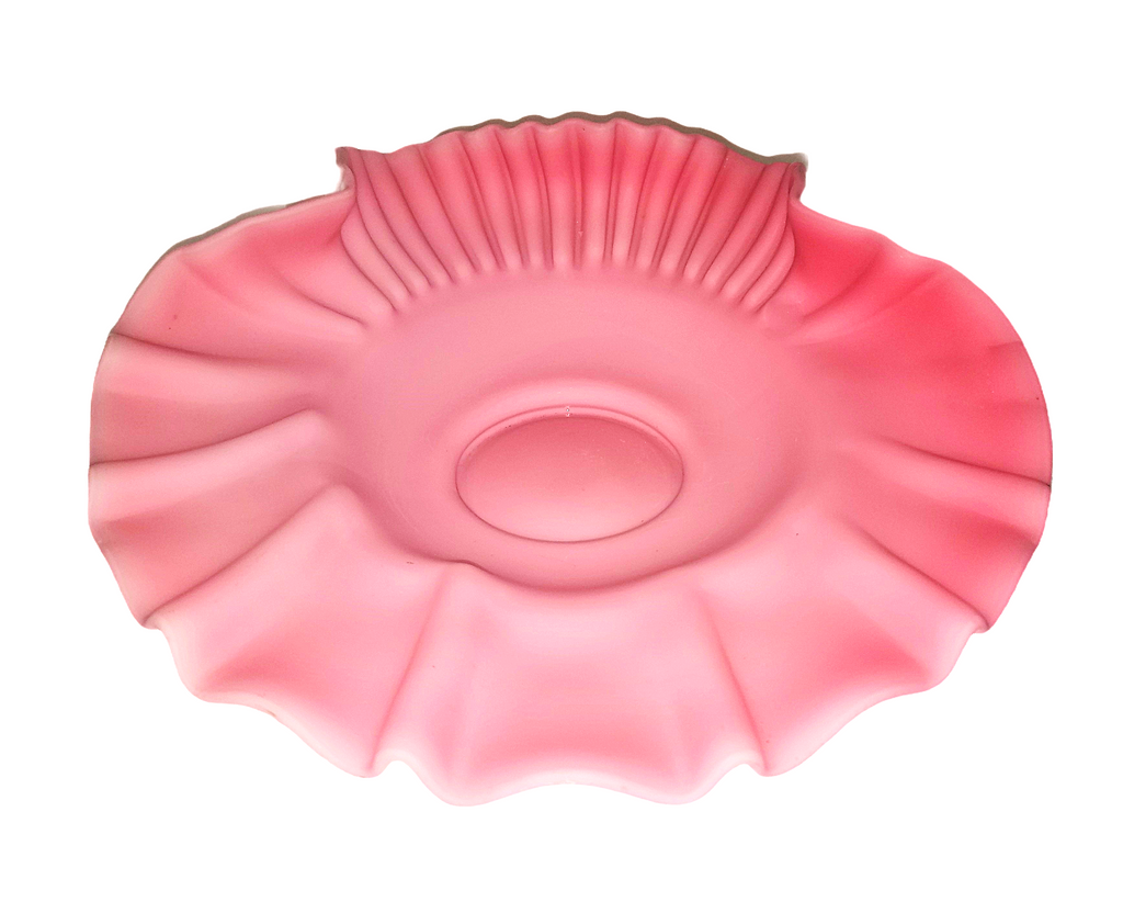 Antique Glass Bride's Bowl, Mt Washington Satin Glass Pink Cranberry Crimped Bowl