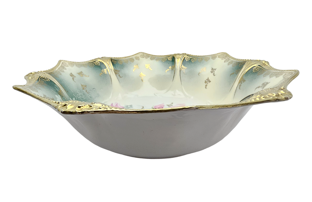 RS Prussia Bowl German Porcelain Mold 83 Gold with Roses