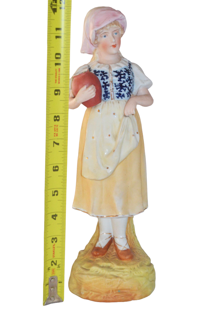 Heubach Bisque Porcelain Parlor Statue Peasant Woman Holding Jug