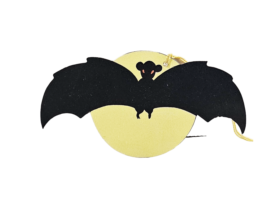 Vintage Rust Craft Halloween Tally Card Die Cut Big Bat with Moon