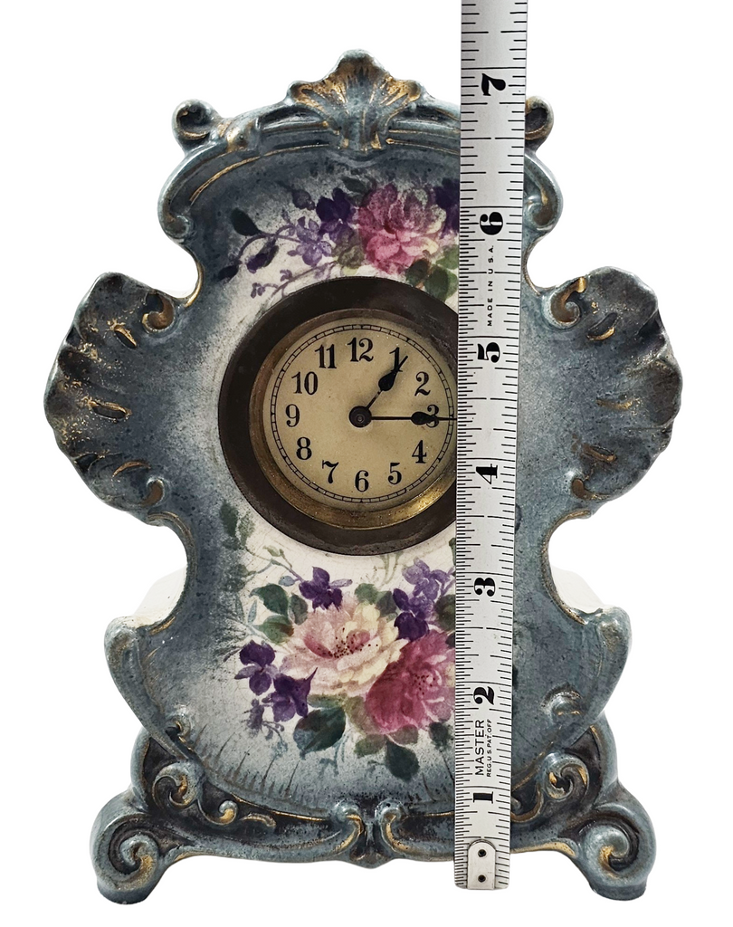 Antique Ansonia Royal Bonn German Porcelain Blue Mantle Clock