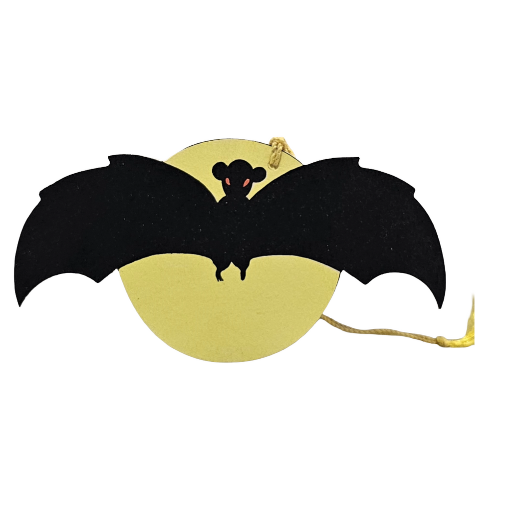 Vintage Rust Craft Halloween Tally Card Die Cut Big Bat with Moon