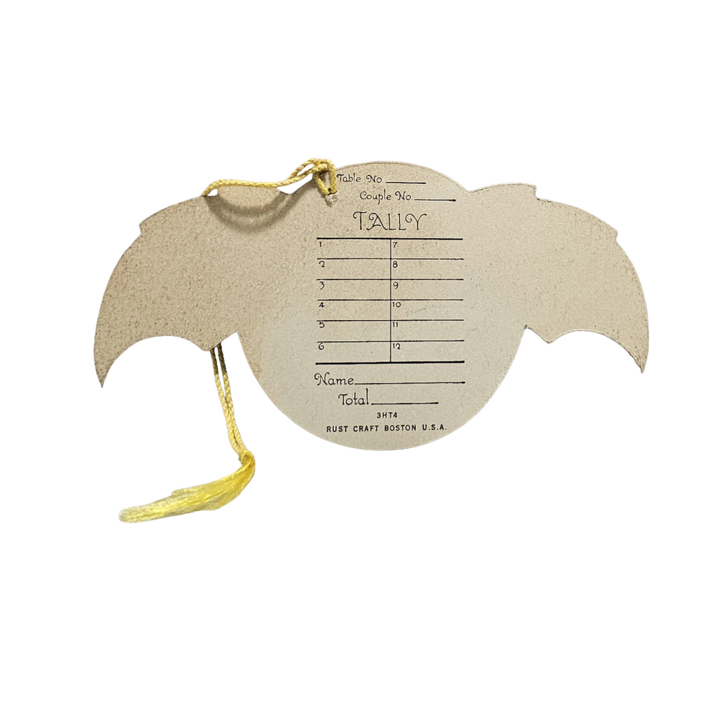 Vintage Rust Craft Halloween Tally Card Die Cut Big Bat with Moon