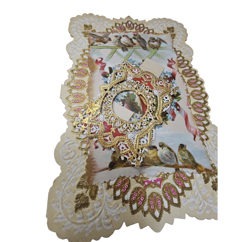 Antique Die Cut Gold Foil Embossed Chromolitho Bird Valentine Esther Howland