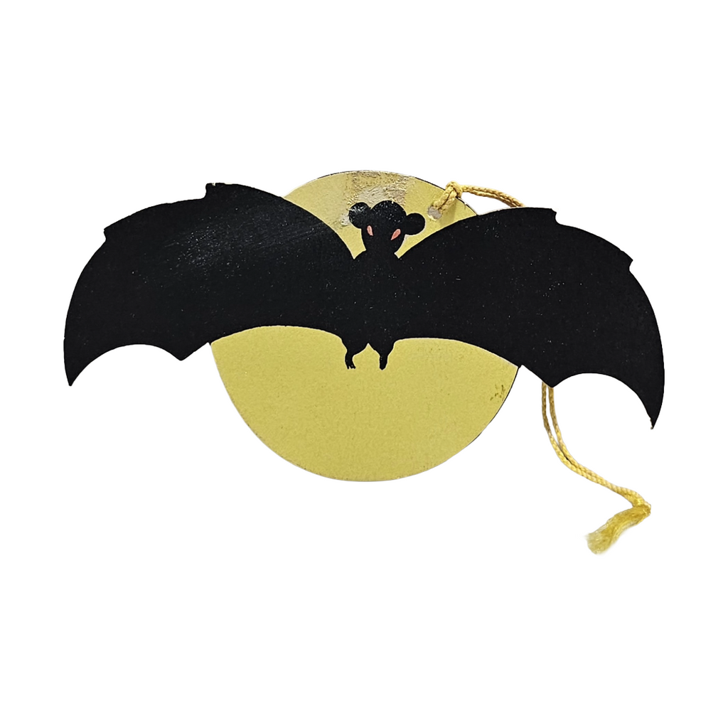 Vintage Rust Craft Halloween Tally Card Die Cut Big Bat with Moon