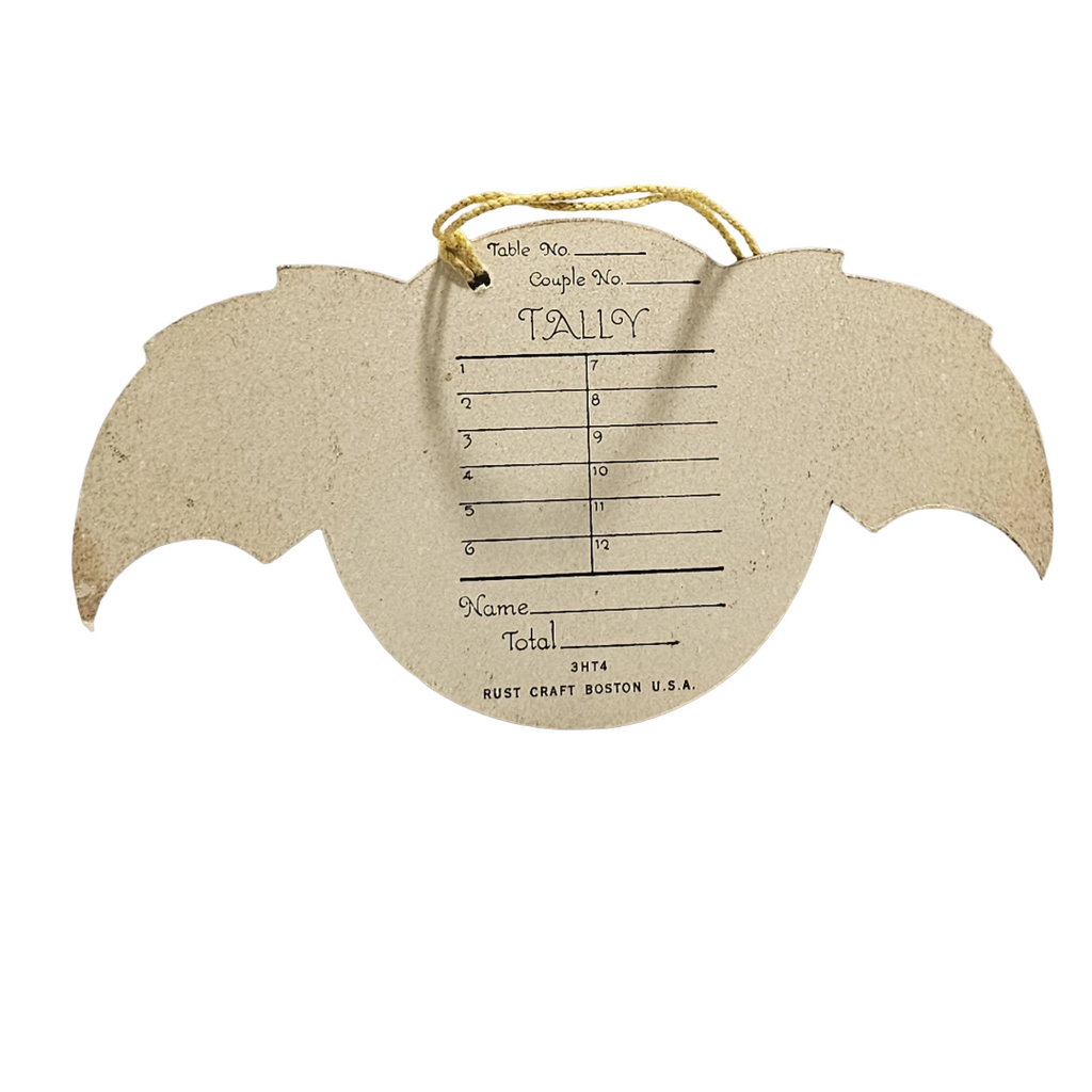Vintage Rust Craft Halloween Tally Card Die Cut Big Bat with Moon
