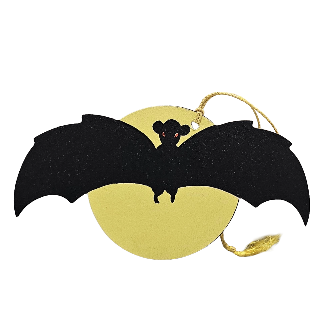 Vintage Rust Craft Halloween Tally Card Die Cut Big Bat with Moon