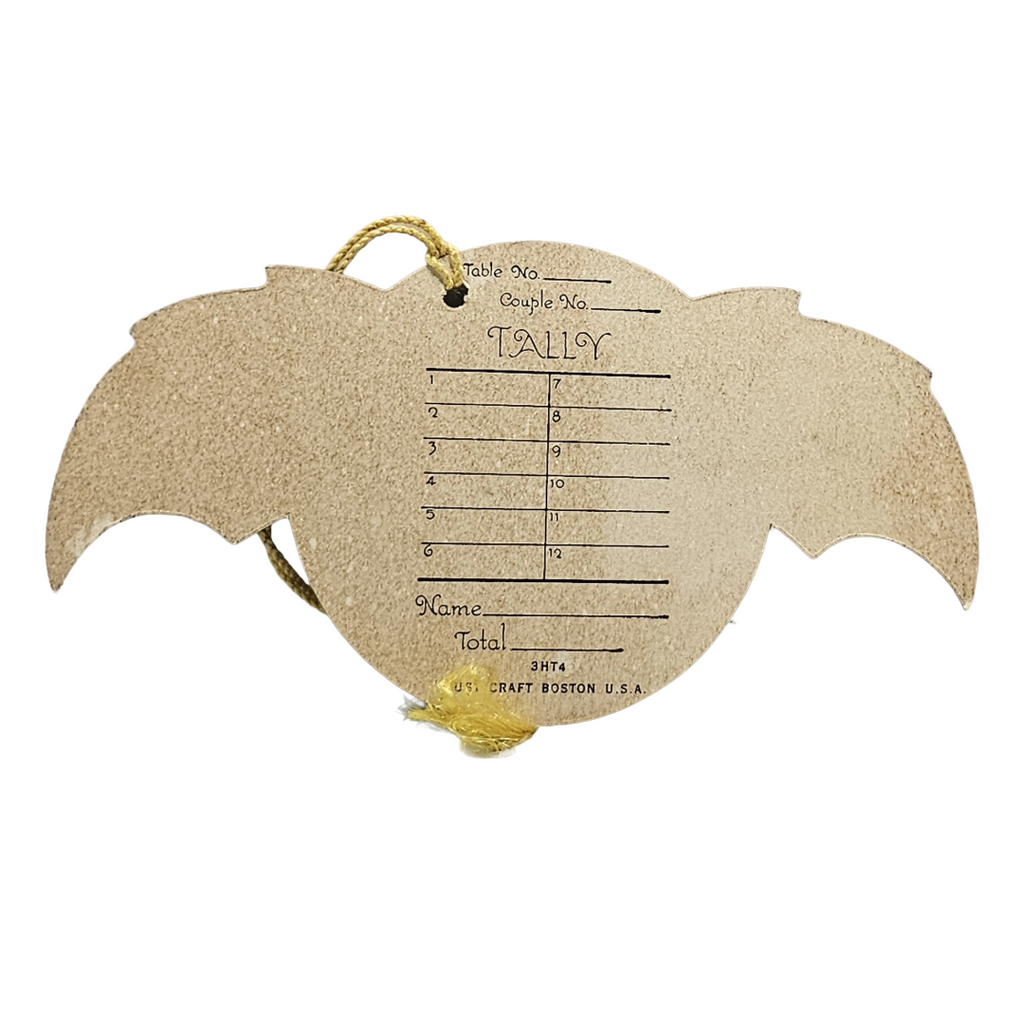 Vintage Rust Craft Halloween Tally Card Die Cut Big Bat with Moon