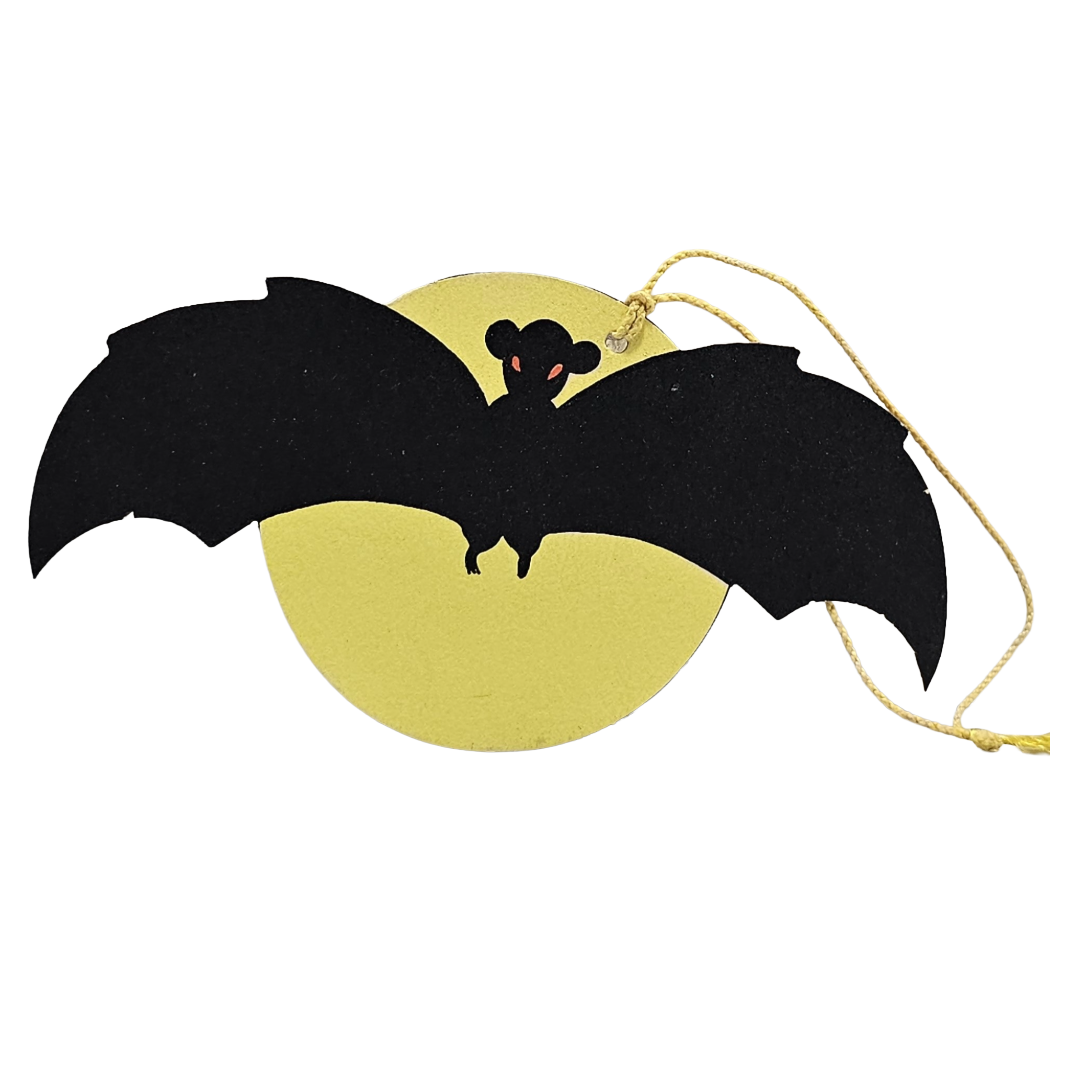 Vintage Rust Craft Halloween Tally Card Die Cut Big Bat with Moon