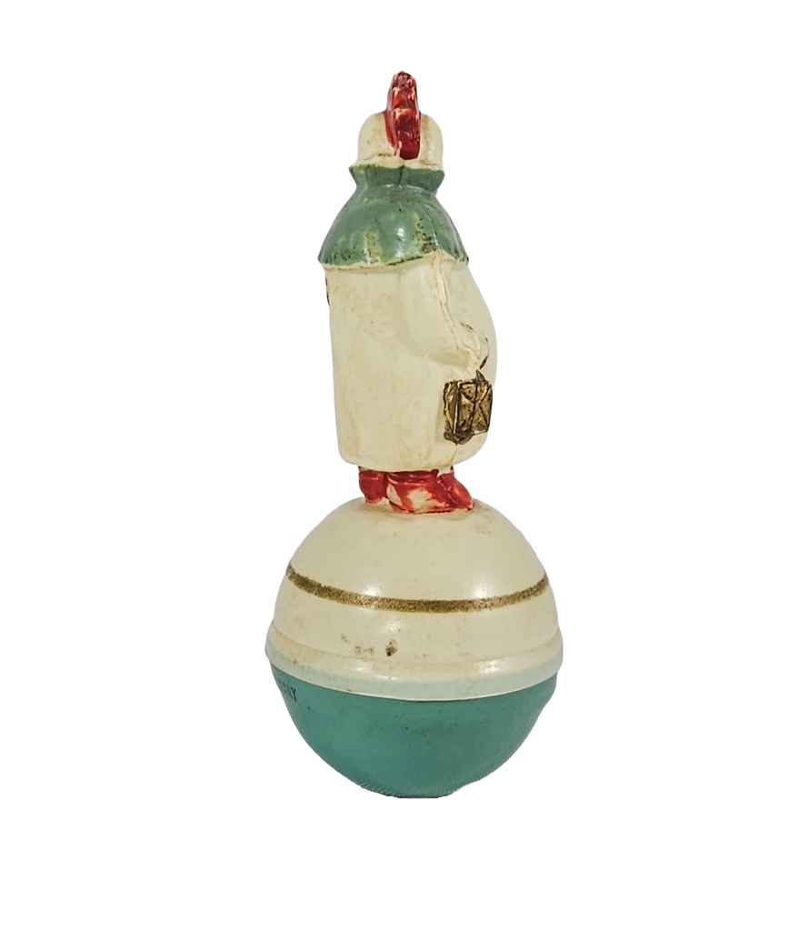 German Celluloid Roly Poly Toy Mr. Rooster Evening Suit