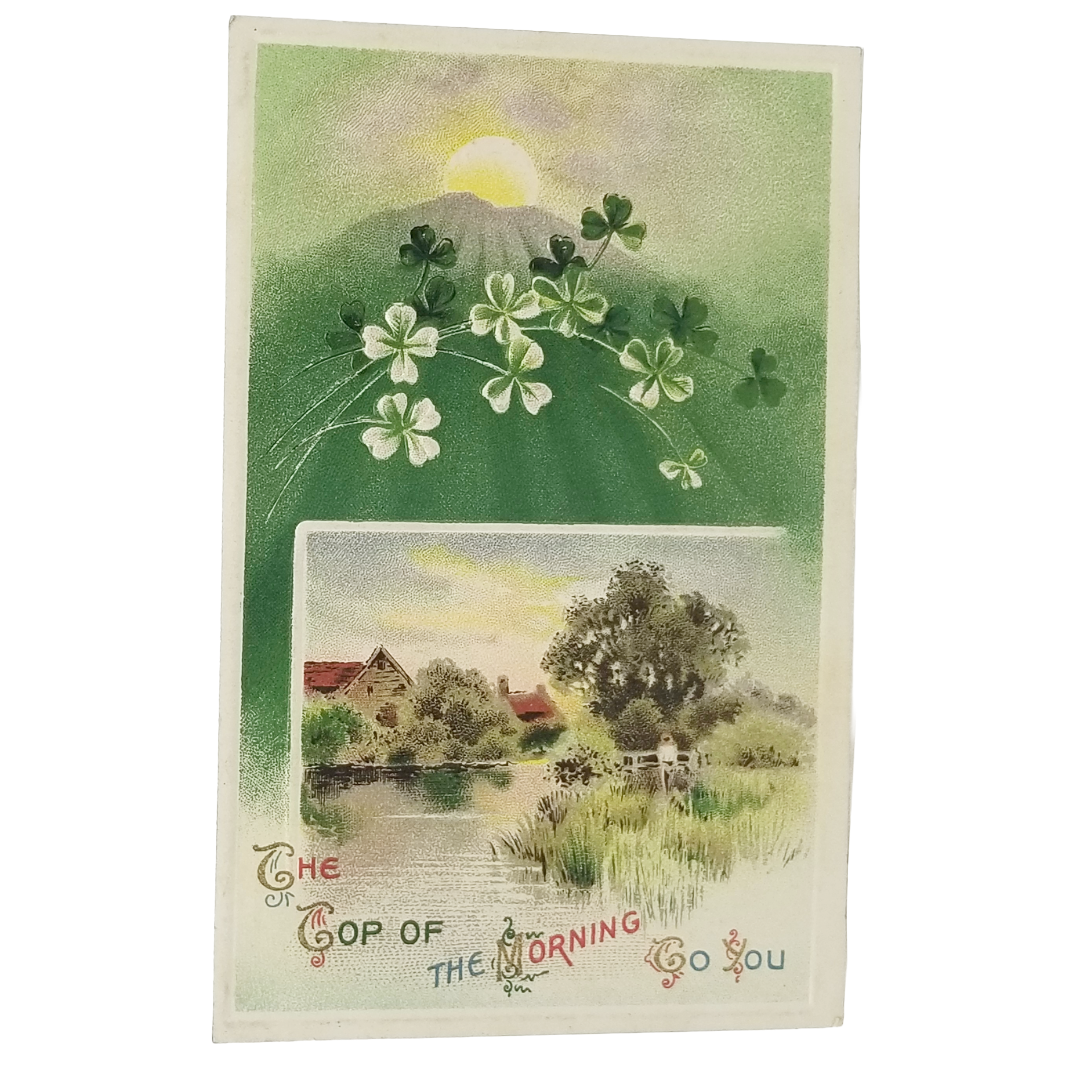 Saint Patrick's Day Postcard Series 1 Top of the Morning To You Sunrise Clovers Winsch