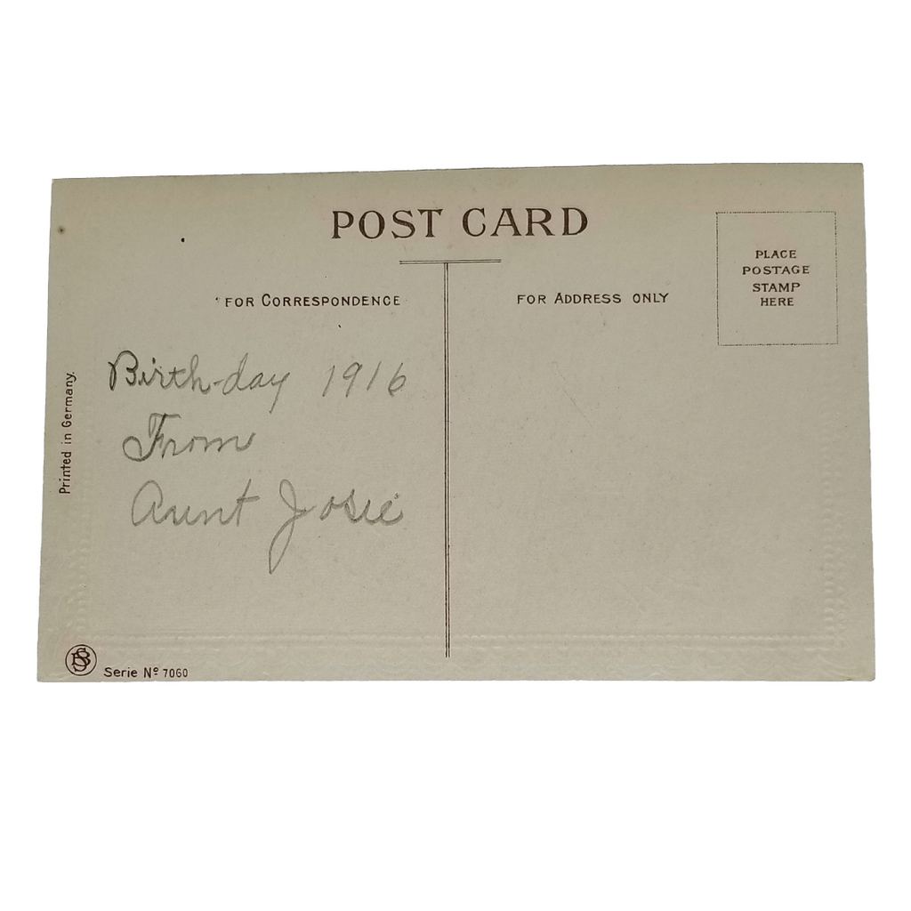 Greetings Postcard Happy Birthday Red Rose Gold Border Series 7000 Germany